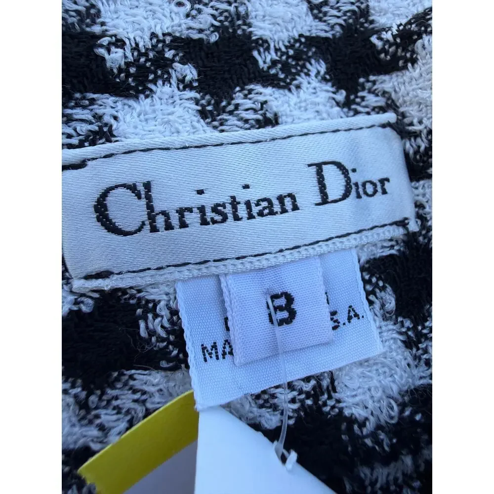 Vintage Christian Dior Houndstooth Open Front Blazer Jacket Black White Made USA